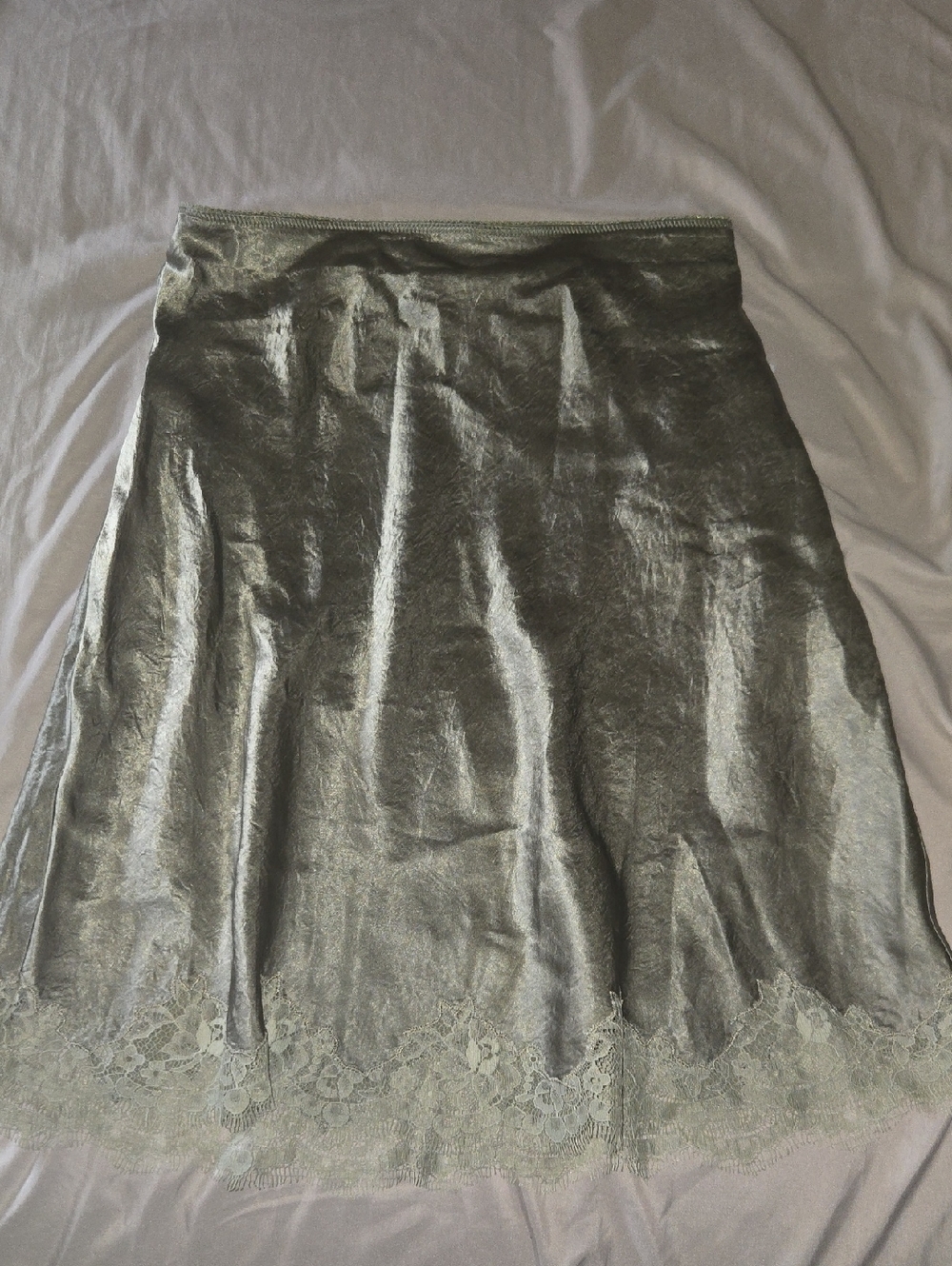 J. Crew Olive Green Lace-Hem A-Line Slip Skirt